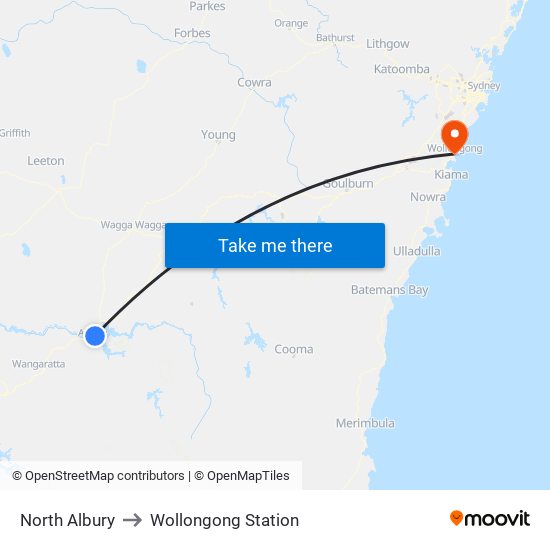 North Albury to Wollongong Station map