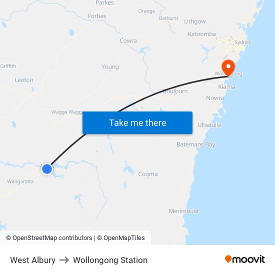 West Albury to Wollongong Station map