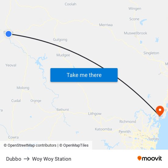 Dubbo to Woy Woy Station map