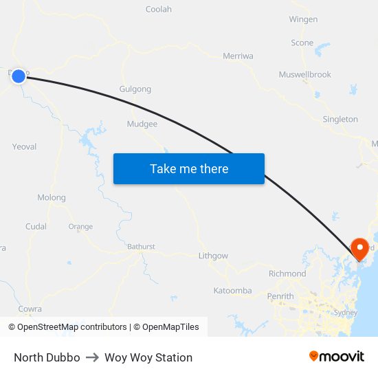 North Dubbo to Woy Woy Station map