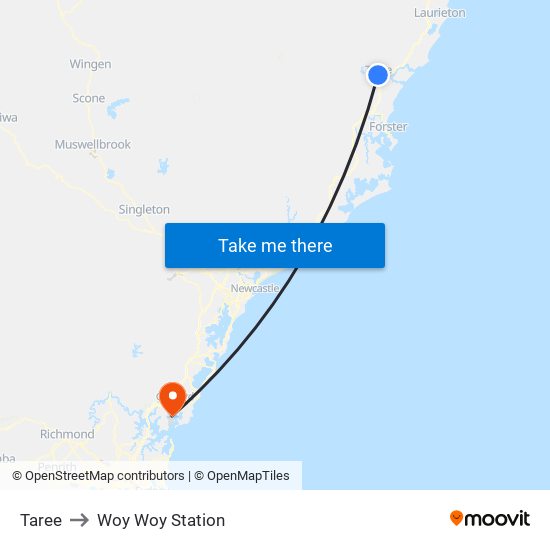 Taree to Woy Woy Station map