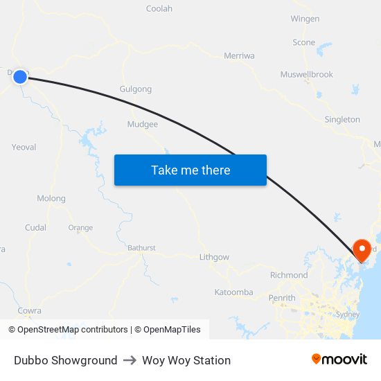Dubbo Showground to Woy Woy Station map