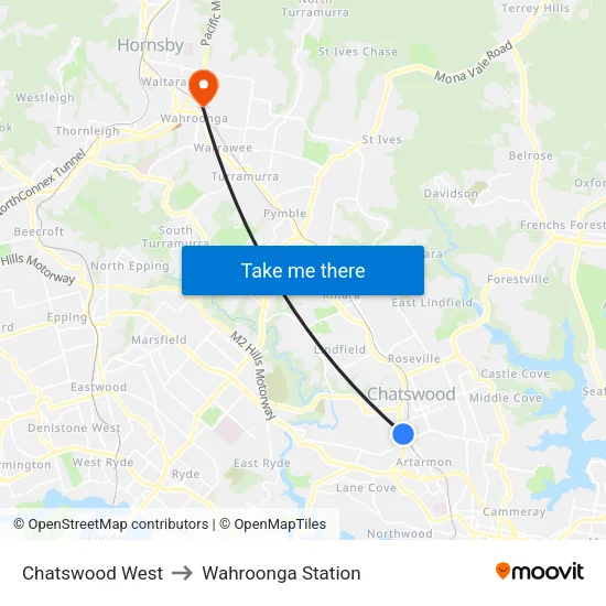 Chatswood West to Wahroonga Station map