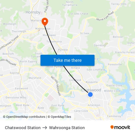 Chatswood Station to Wahroonga Station map