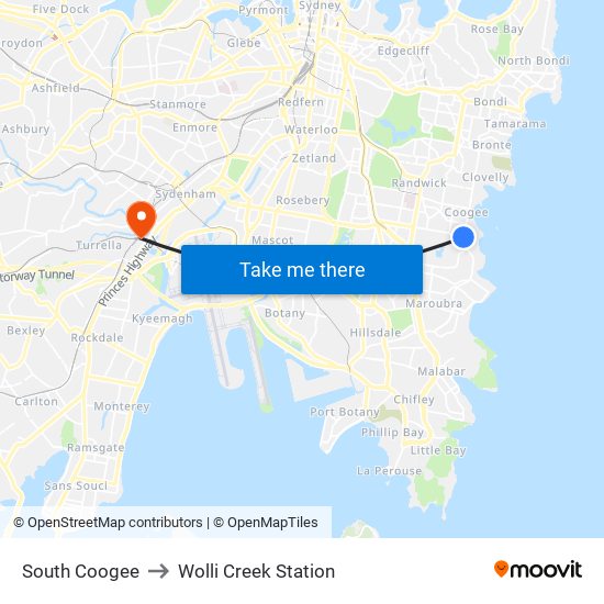 South Coogee to Wolli Creek Station map