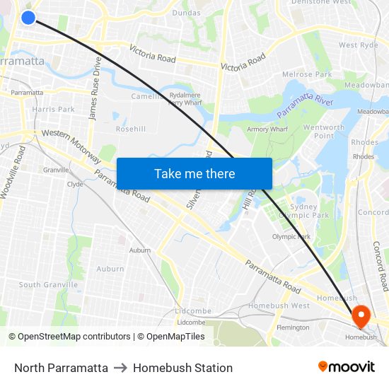 North Parramatta to Homebush Station map