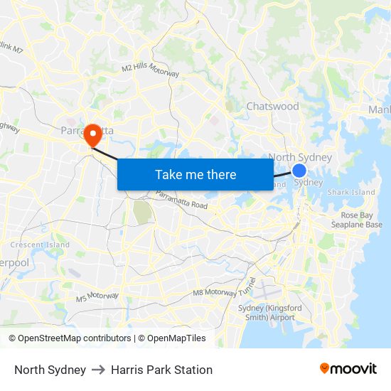 North Sydney to Harris Park Station map