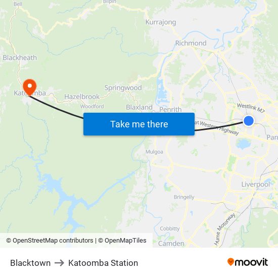 Blacktown to Katoomba Station map