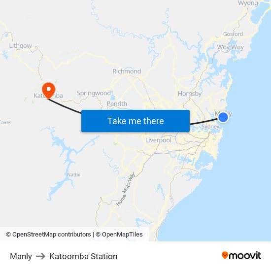 Manly to Katoomba Station map