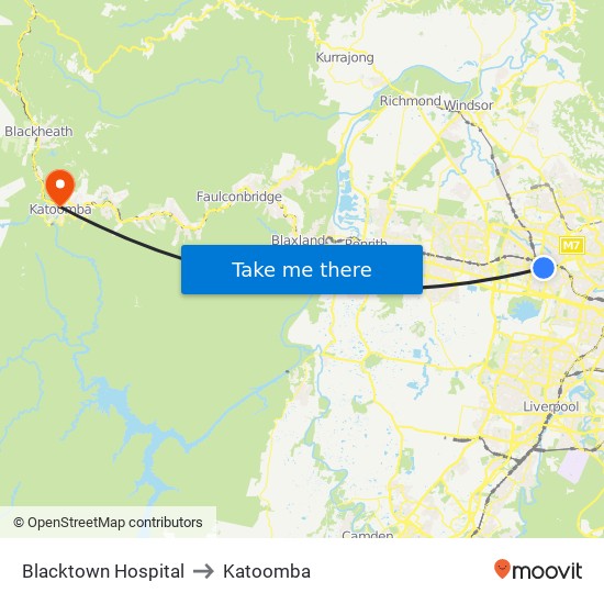 Blacktown Hospital to Katoomba map