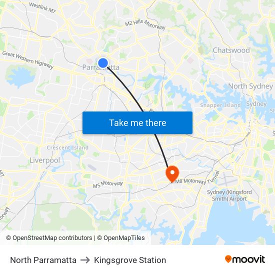 North Parramatta to Kingsgrove Station map