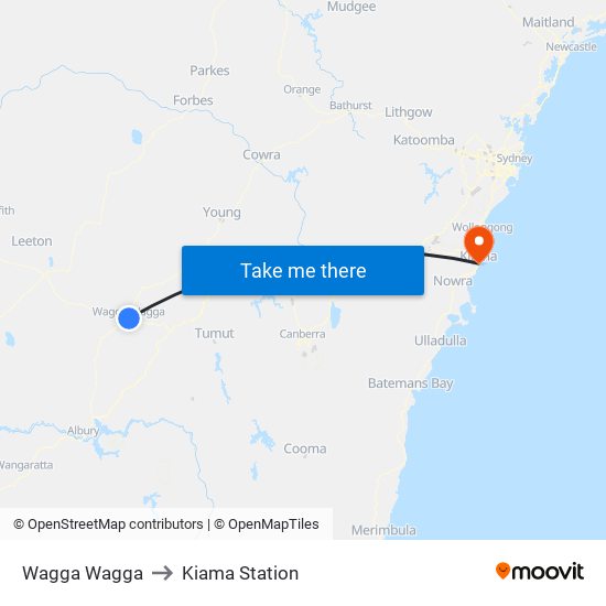 Wagga Wagga to Kiama Station map