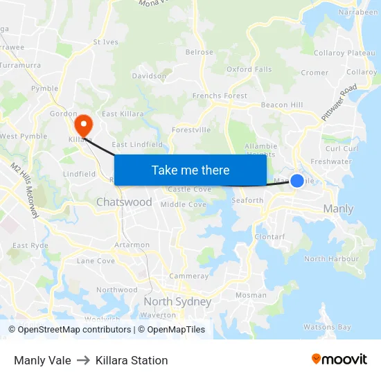 Manly Vale to Killara Station map