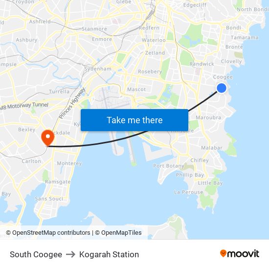 South Coogee to Kogarah Station map