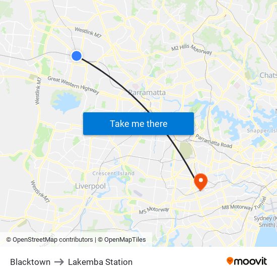 Blacktown to Lakemba Station map