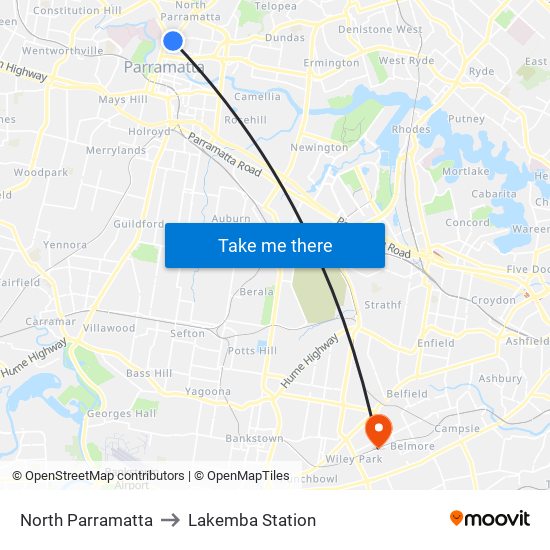 North Parramatta to Lakemba Station map