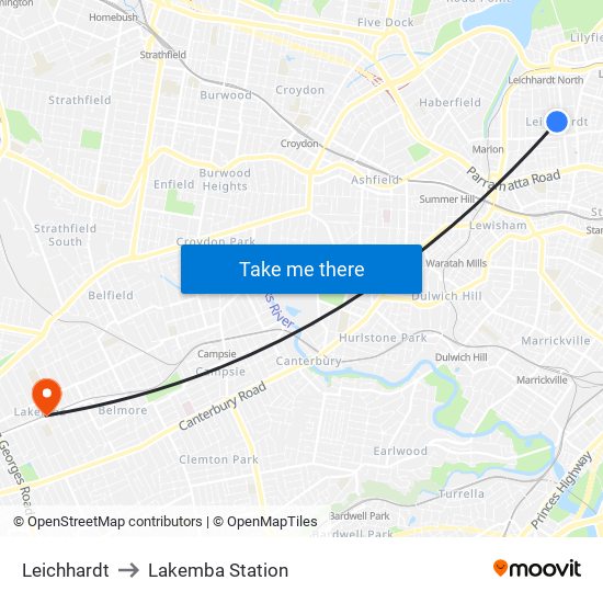 Leichhardt to Lakemba Station map