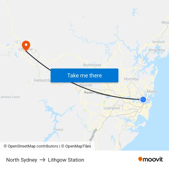 North Sydney to Lithgow Station map
