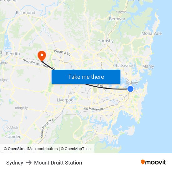 Sydney to Mount Druitt Station map