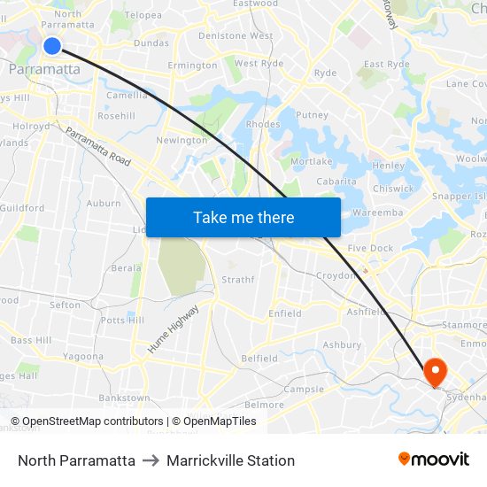 North Parramatta to Marrickville Station map