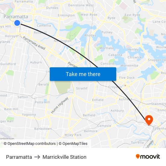 Parramatta to Marrickville Station map