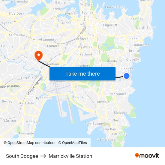 South Coogee to Marrickville Station map