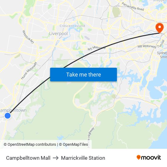 Campbelltown Mall to Marrickville Station map