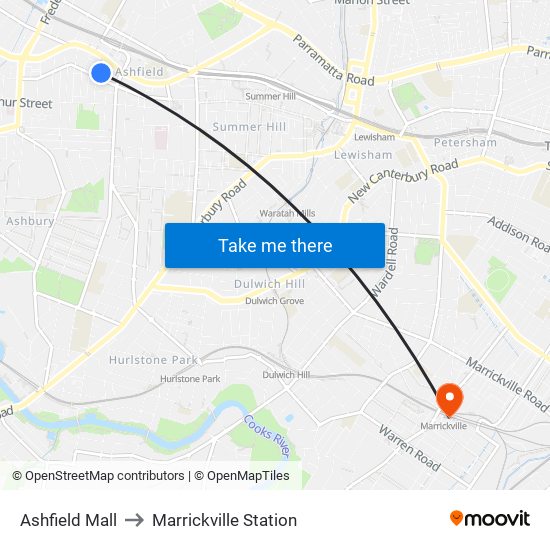 Ashfield Mall to Marrickville Station map