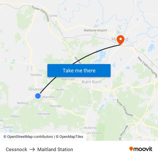 Cessnock to Maitland Station map