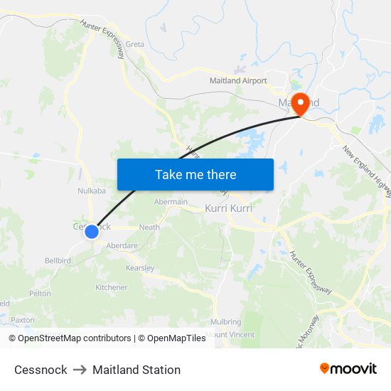 Cessnock to Maitland Station map