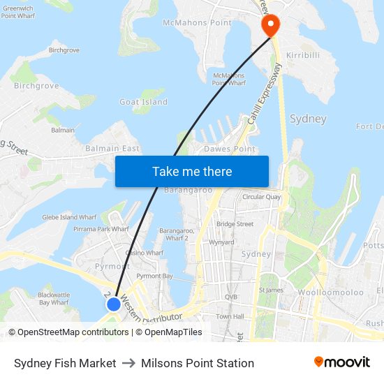 Sydney Fish Market to Milsons Point Station map