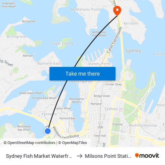 Sydney Fish Market Waterfront to Milsons Point Station map