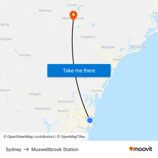 Sydney to Muswellbrook Station map