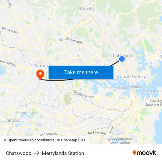 Chatswood to Merrylands Station map