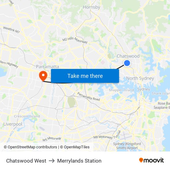 Chatswood West to Merrylands Station map