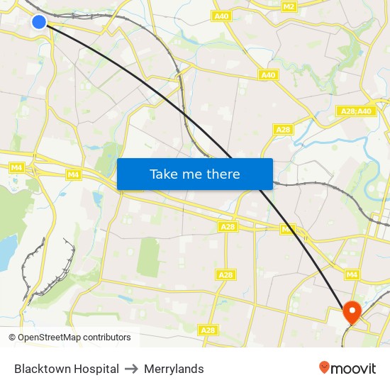 Blacktown Hospital to Merrylands map