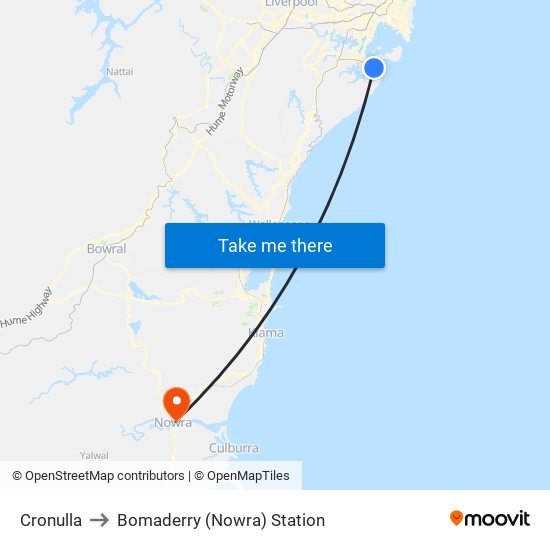 Cronulla to Bomaderry (Nowra) Station map