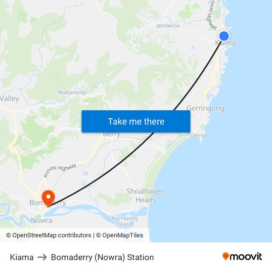 Kiama to Bomaderry (Nowra) Station map