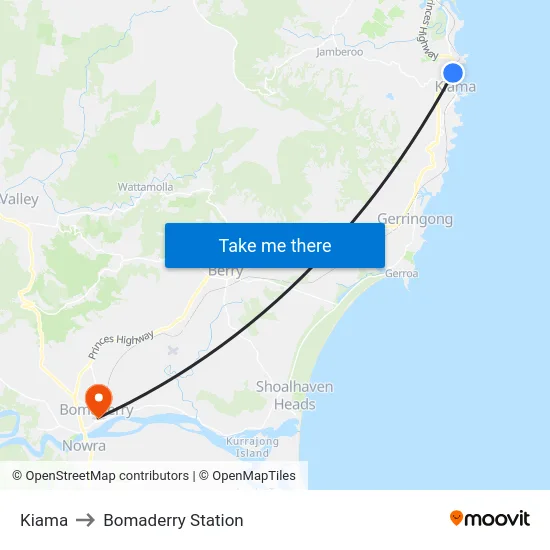 Kiama to Bomaderry Station map