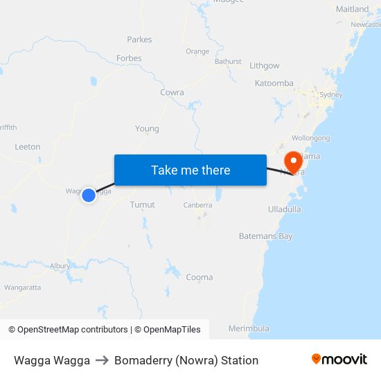 Wagga Wagga to Bomaderry (Nowra) Station map
