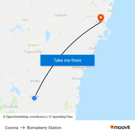 Cooma to Bomaderry Station map
