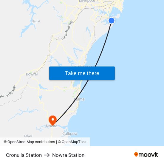 Cronulla Station to Nowra Station map