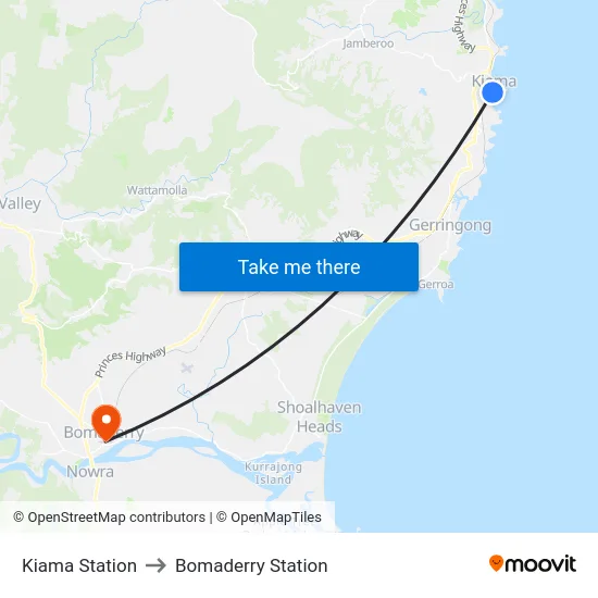 Kiama Station to Bomaderry Station map