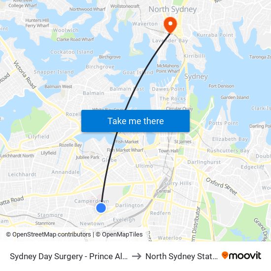 Sydney Day Surgery - Prince Alfred to North Sydney Station map