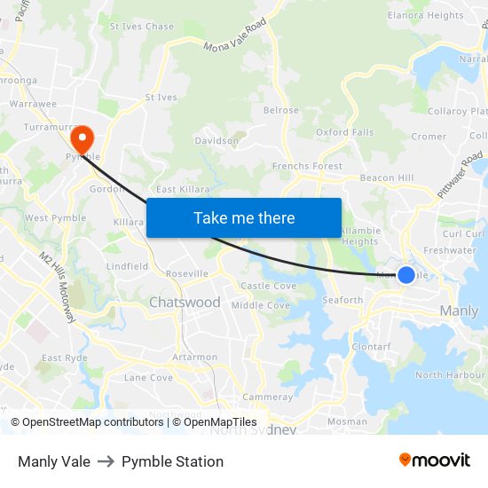 Manly Vale to Pymble Station map