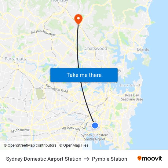 Sydney Domestic Airport Station to Pymble Station map