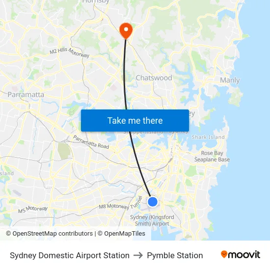 Sydney Domestic Airport Station to Pymble Station map