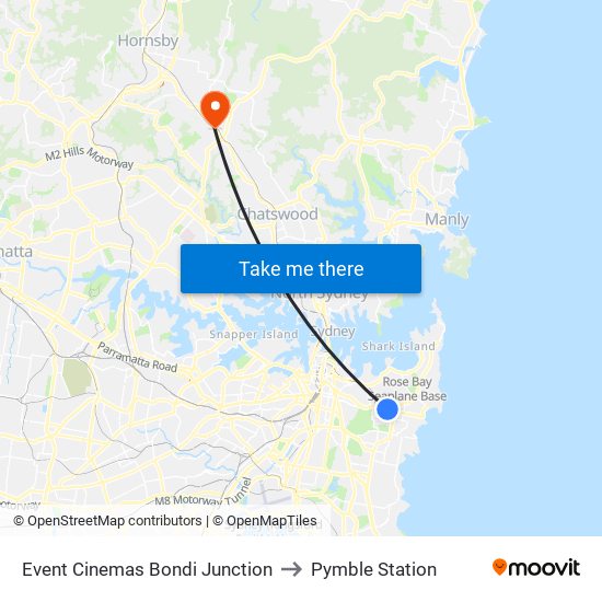 Event Cinemas Bondi Junction to Pymble Station map