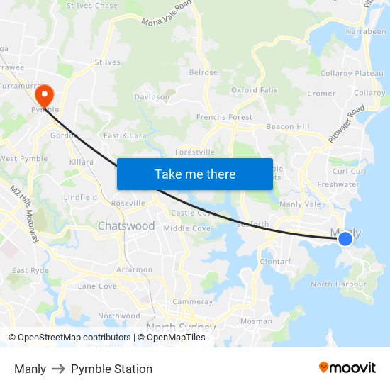 Manly to Pymble Station map