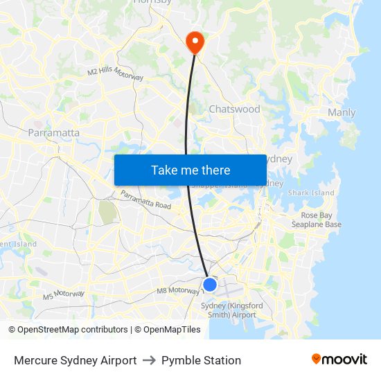 Mercure Sydney Airport to Pymble Station map